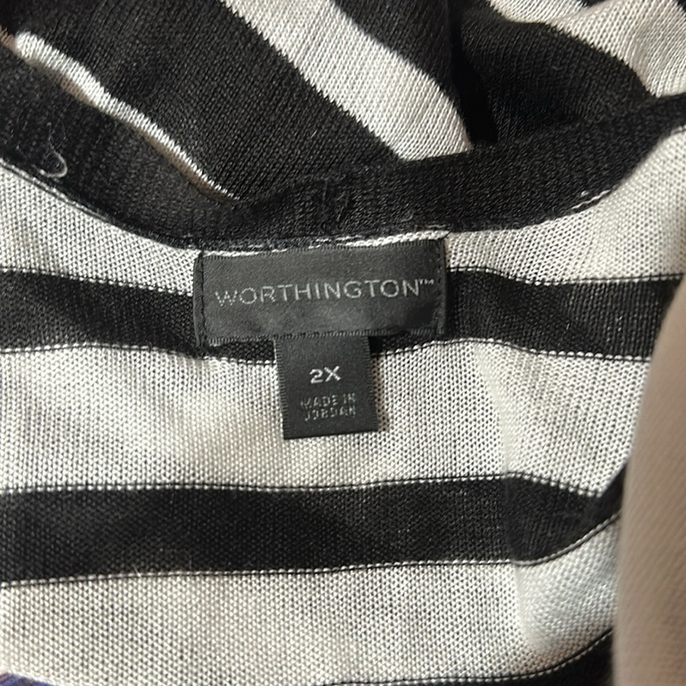 Worthington Open Front 3/4 Sleeve Black and White Striped Cardigan Sweater - Picture 9 of 10